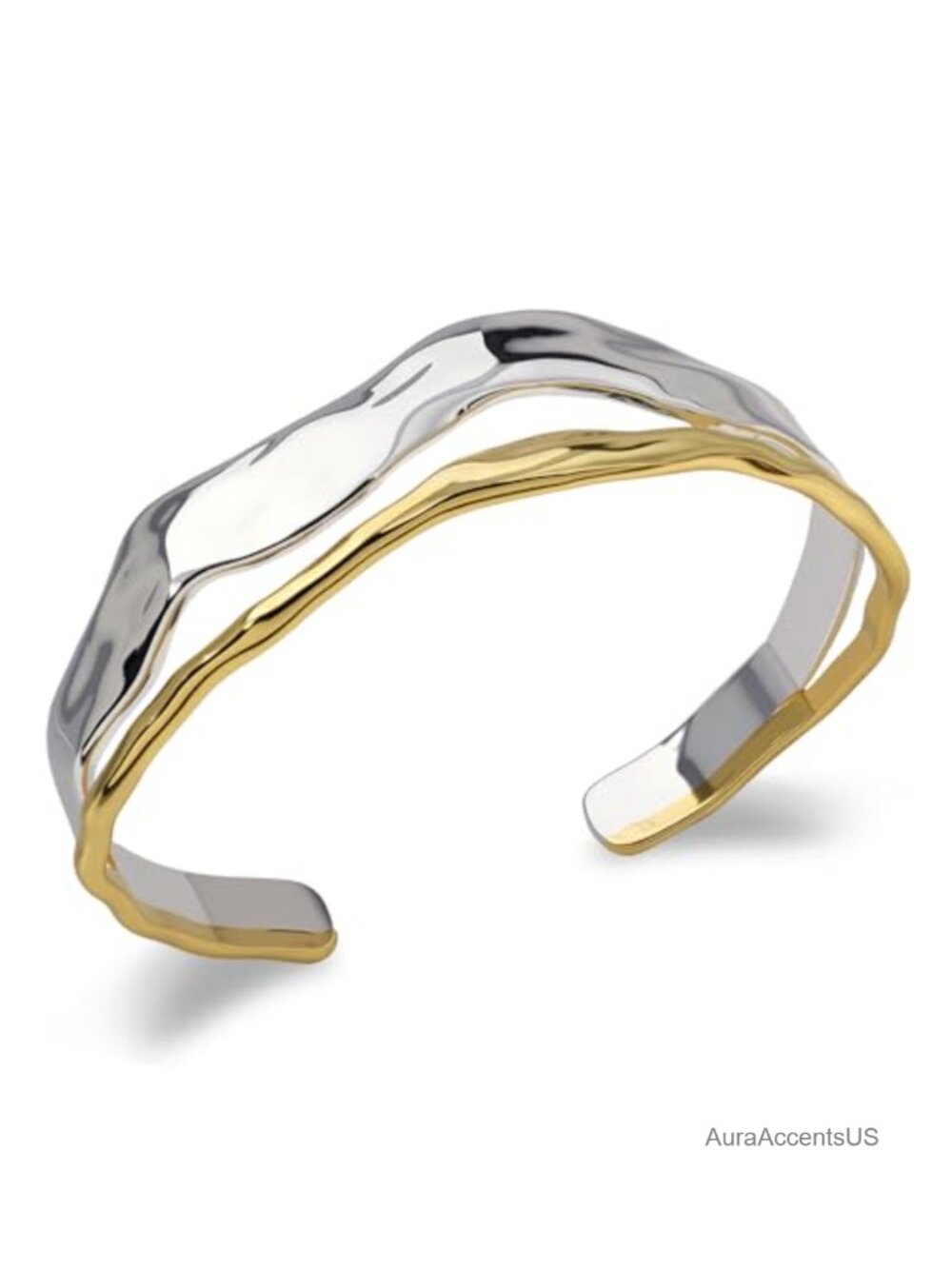 Gold and Silver Cuff Bracelet Sterling Silver Two Tone Open Bangle